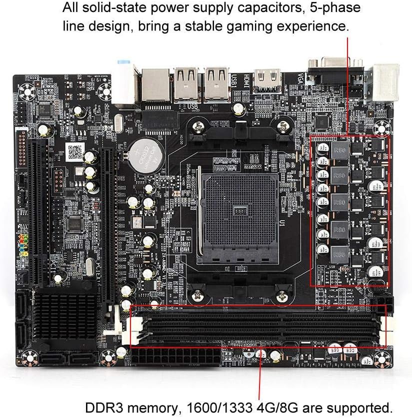 A88 AMD DDR3 Computer Motherboard - HDMI & VGA Support | FM2/FM2+ CPU Interface, 1333-2133MHz