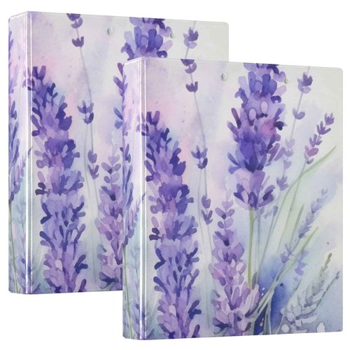 Purple Lavender Flower 3 Ring Binder with 2 Interior Pockets 1.5 inch Binders 3 Ring Heavy Duty Fit 8.5" x 11" Letter Size for Office School, 2 Pack