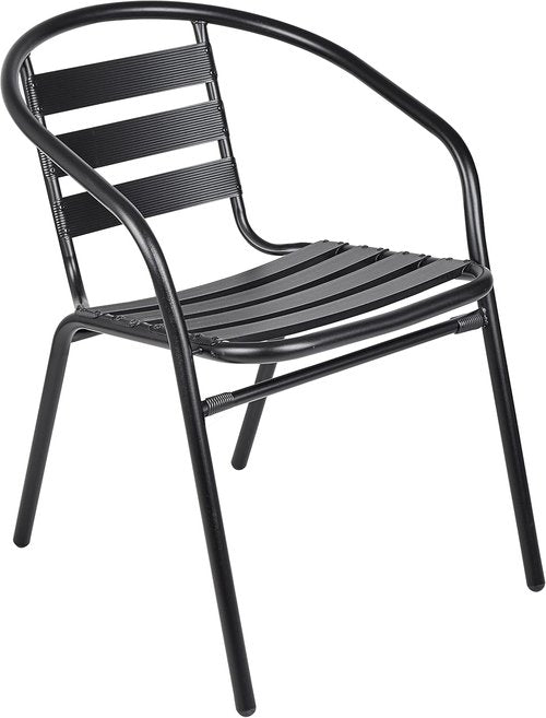 BTEXPERT Indoor/Outdoor 23.75" Square Tempered Glass Table with 2 Lightweight Black Metal Chairs