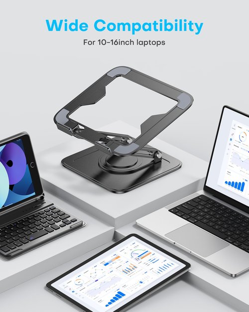 LOXP Adjustable Laptop Stand, Computer Stand with 360 Rotating Base, Ergonomic Laptop Riser Mount for Desk Foldable Protable Computer Desk Fits with MacBook Pro Air (10-16") - Black