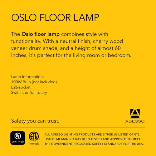 Adesso Floor Lamp with Scratch Proof and Corrosion Resistant Body - Perfect Lighting for Bedroom, Living Room and Corner Decor, Matte Black