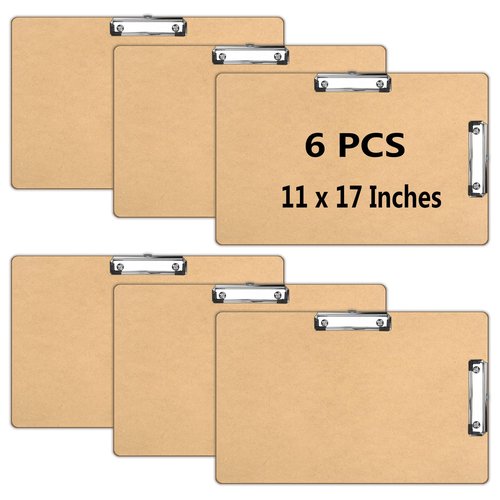 6 PCS Extra Large 11x17 clipboard, Wood Cleats with Low Profile Clips for Drawing, Sketching, and Art Boards, Landscape Layout (3.5mm Thickness