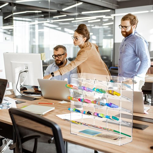 MotiMind Acrylic Pen Organizer Storage Vertical Marker Organizer Acrylic Pen Display Holder for Office Desk Desktop Stationery Pencil Storage(Clear,13 x 4 x 12.4 Inch)
