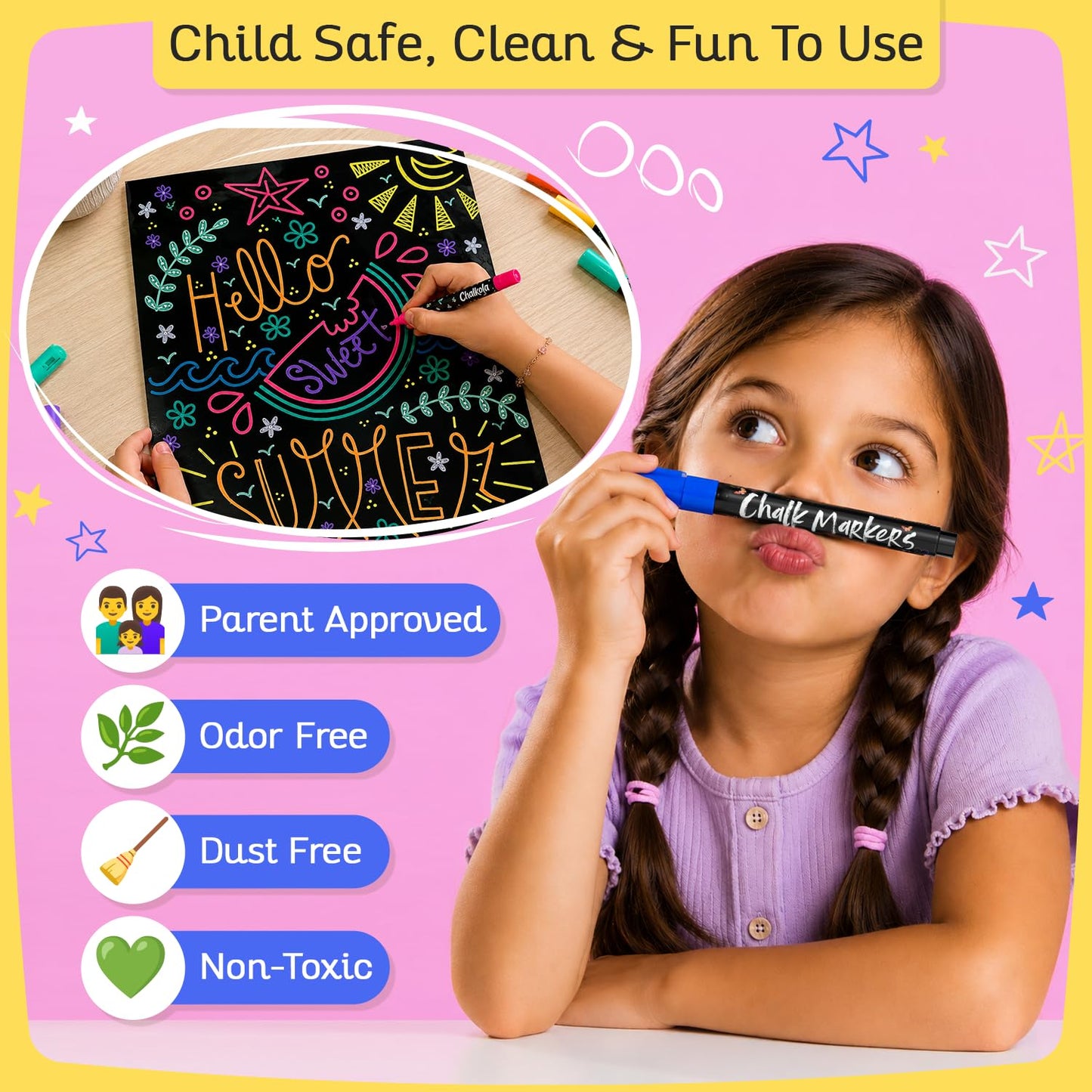 Extra Fine Tip Liquid Chalk Markers for Blackboard (30 Pack 1mm) Pastel + Neon Chalk Pens - Erasable Dry Erase Marker for Chalkboard, Blackboards, Window, Bistro, Car - Fine Tip Chalkboard Markers