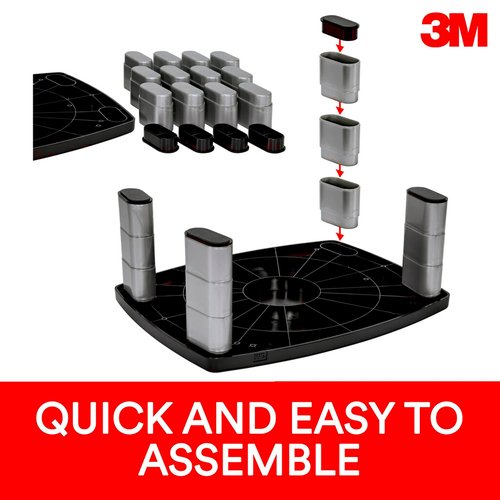 3M Adjustable Monitor Stand, Three Leg Segments Simply Adjust Height From 1" to 5 7/8", Sturdy Platform Holds Up to 80 lbs, 11-inch Space Between Columns for Storage, Silver/Black (MS80B)