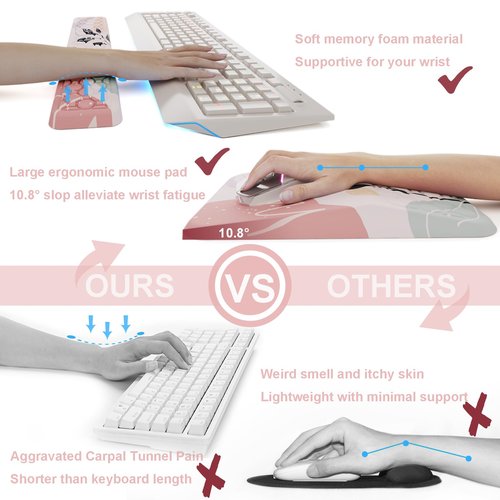 Ospelelf Mouse Pad with Wrist Rest and Keyboard Wrist Rest, Ergonomic Wrist Rest for Computer, Office, Gaming, Pink