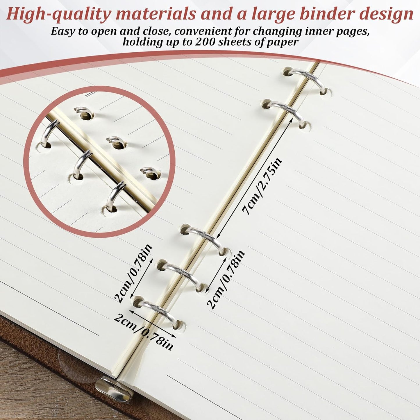 Skiennix Refillable A5 Leather Binder Notebook - Genuine Leather Journal with 6 Rings, Pocket & Card Slots