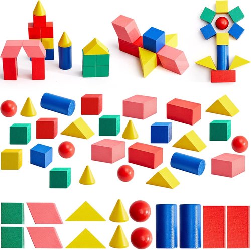Hiboom 280 Pcs 3D Geometric Shapes - Colorful Educational Blocks for Math Learning | Classroom Manipulatives