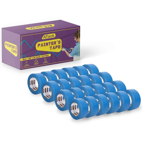 ATack Blue Painters Tape Pack - 1.88-Inch, 4320 Feet, 24 Rolls, Delicate Surface, Wide Masking Tape for Walls & Home Painting