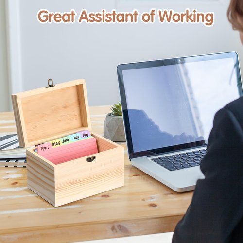 Burbell 4 Pcs Index Card Holder 3x5 Wooden Notecard Recipe Box Index Card Organizer Business Storage Case Flashcard Notecard Holders Gift Supplies for Back to School Home Office