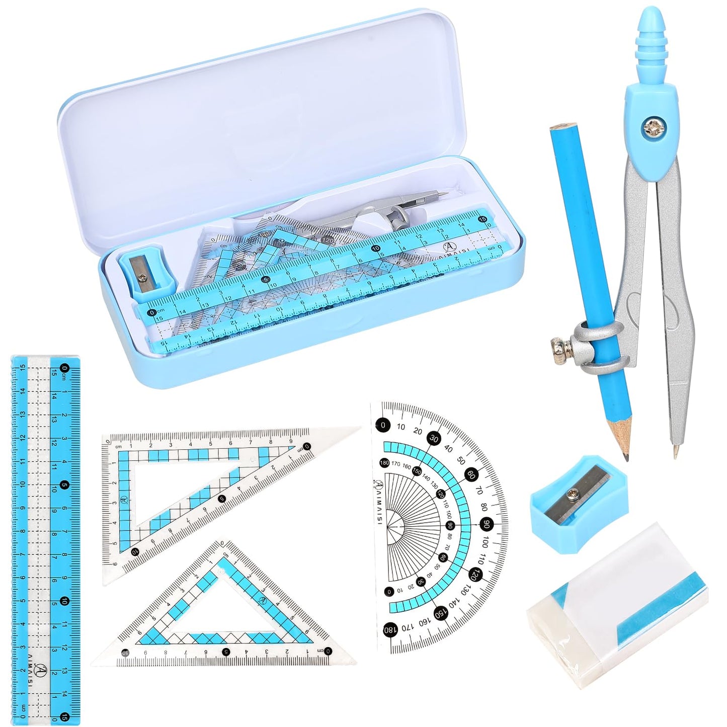 Compass Geometry Tool Geometry Set Drafting Drawing Compass and Protractor Set with Box Math Geometry Compass for Geometry Metal Compass Geometry Kit Drawing Tool for Measuring Drawings Study