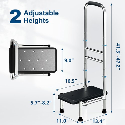 Deewow Step Stool - Adjustable Handle & Legs for Seniors | Stainless Steel Anti-Slip Design, 400lbs Capacity