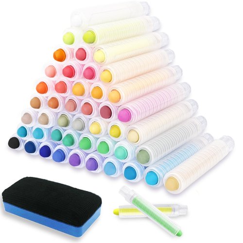 Kuihaazi 48Pcs Dustless Chalk Set with Chalkboard Eraser,Washable Chalk With Holder,Colored Chalkboard Chalk Drawing Chalks for Blackboard Writing