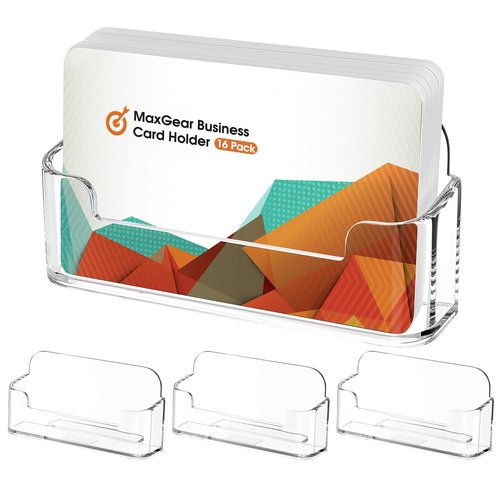 MaxGear 16 Pack Acrylic Business Card Holder for Desk, Clear Plastic Display Stand Fits 50 Business Cards, Elegant Desktop Organizer for Home and Office
