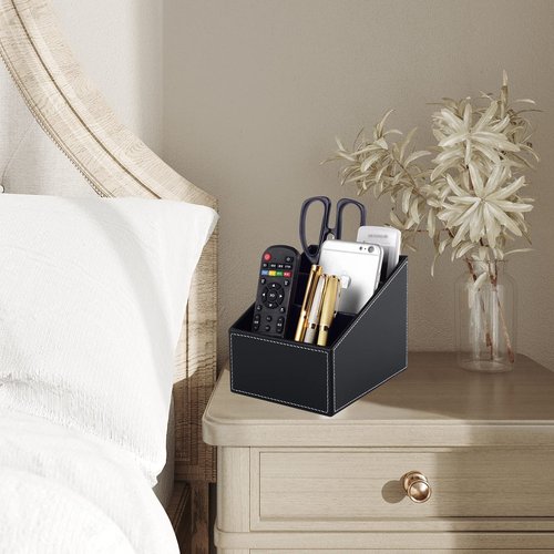TV Remote Control Holder with 3 Compartments, Media Accessory Storage, Storage box, Storage Rack, Desk Organizers(Black(2 pieces))