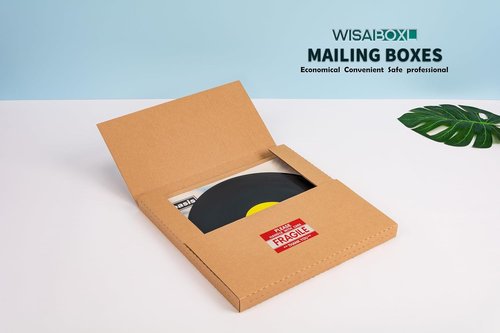 Kraft | Easy-Fold Vinyl Record Shipping Boxes - 12.8x12.8x1 Inch, 15 Pack with Fragile Stickers