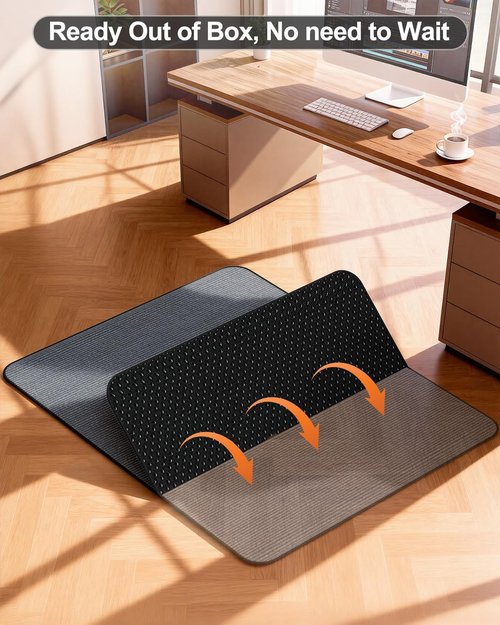 Blvornl Corduroy Office Chair Mat - Non-Slip Heavy Duty Floor Protector for Hardwood & Low Pile Carpet | 35.4" x 47.3" - Dark Grey