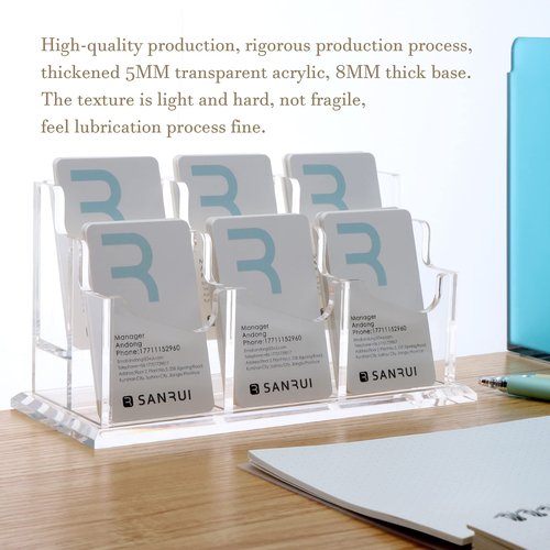 YUXUN Business Card Holder Display for Desk, Multiple Vertical Cards Stand, 6 Slots Clear Acrylic Business Card Case for Women and Men (6 Slot V)