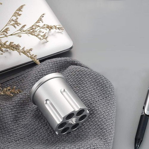 Rotating Revolver Pen Holder, Metal Gun Pencil Holders with 6 Holes, Heavy Duty Aluminum Holder for Men's Birthday Gifts Offices Desk Decoration