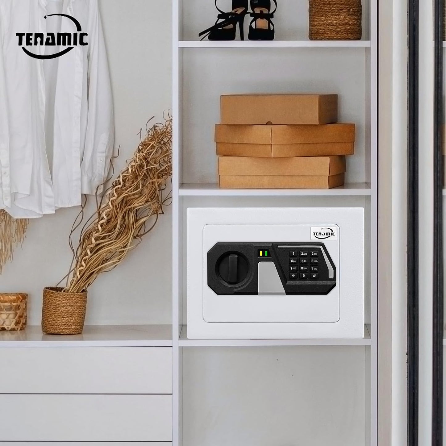 Tenamic Electronic Digital Safe Box - 0.23 Cubic Feet Keypad Lock Security Cabinet | Solid Alloy Steel, White