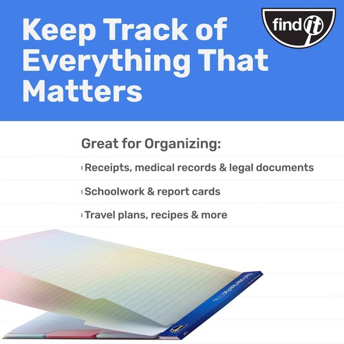 Find It File Folder Notepad - Pack of 72-9.5 x 12.5 Inch Notebook Organizer Folders for Filing, Document, and Clipboard Organization - Rainbow