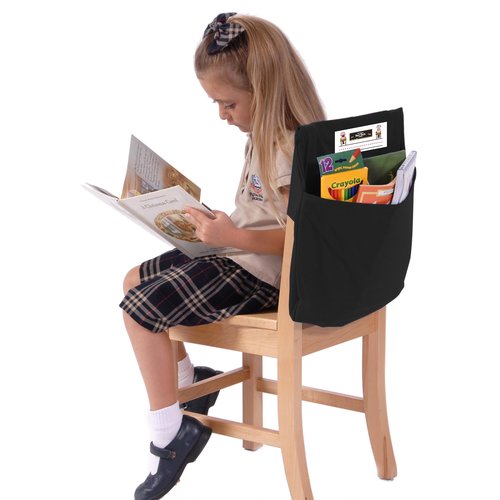 Seat Sack Medium Chair Storage Pocket - 15 Inches Black - Organizer for Classroom Chairs, Durable and Spacious, Storage and Organization