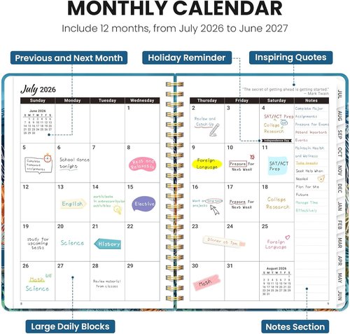 Deep Bearings Academic Planner 2026-2027 | Monthly & Weekly Agenda Book with Tabs, A5 (6.3" x 8.5")