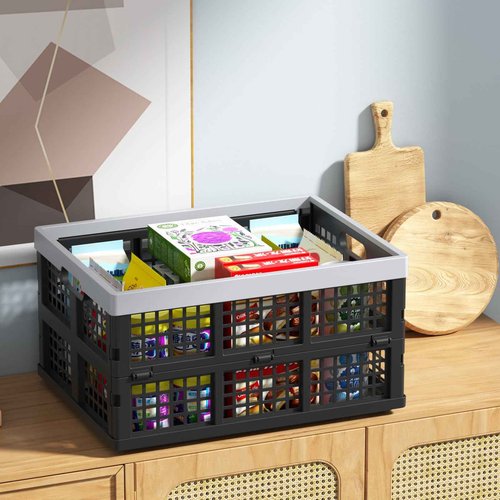 Ysmiltion 34 L Plastic Collapsible Storage Crate, Folding Plastic Crates, 4 Packs