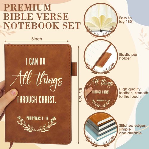 Sayglossy 10 Set Christian Gifts Bulk Christian Journals Pastor Appreciation Gift A5 Leather Prayer Journals Bible Verse Pens for Men Women Clergy Church Members Bible Study Supplies (Multicolor)