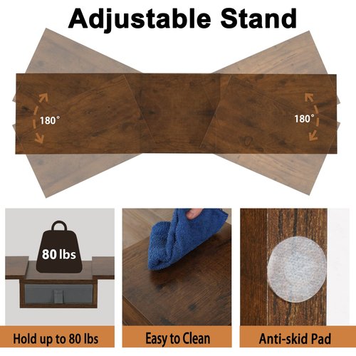 TEAMIX 3 Shelf Monitor Stand Riser With Drawer - Length and Angle Adjustable Dual Riser With Storage Corner Desk Shelf Organizer Large Computer Stand for 2 Monitors/Laptop (Brown, 1 Drawer)