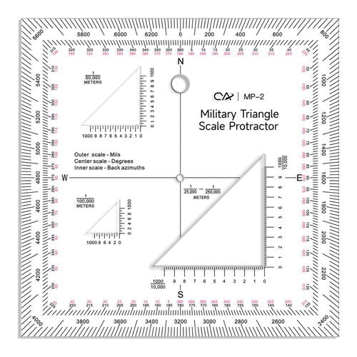CYA Military Map Protractor Coordinate Scale Map for Land Navigation, Military Style UTM/MGRS Coordinate Scale