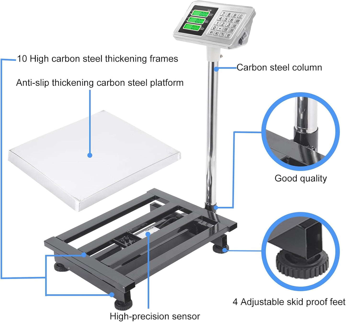 TUFFIOM Digital Platform Scale - 661lbs Capacity, Stainless Steel, High-Definition LCD Display | Perfect for Luggage & Shipping