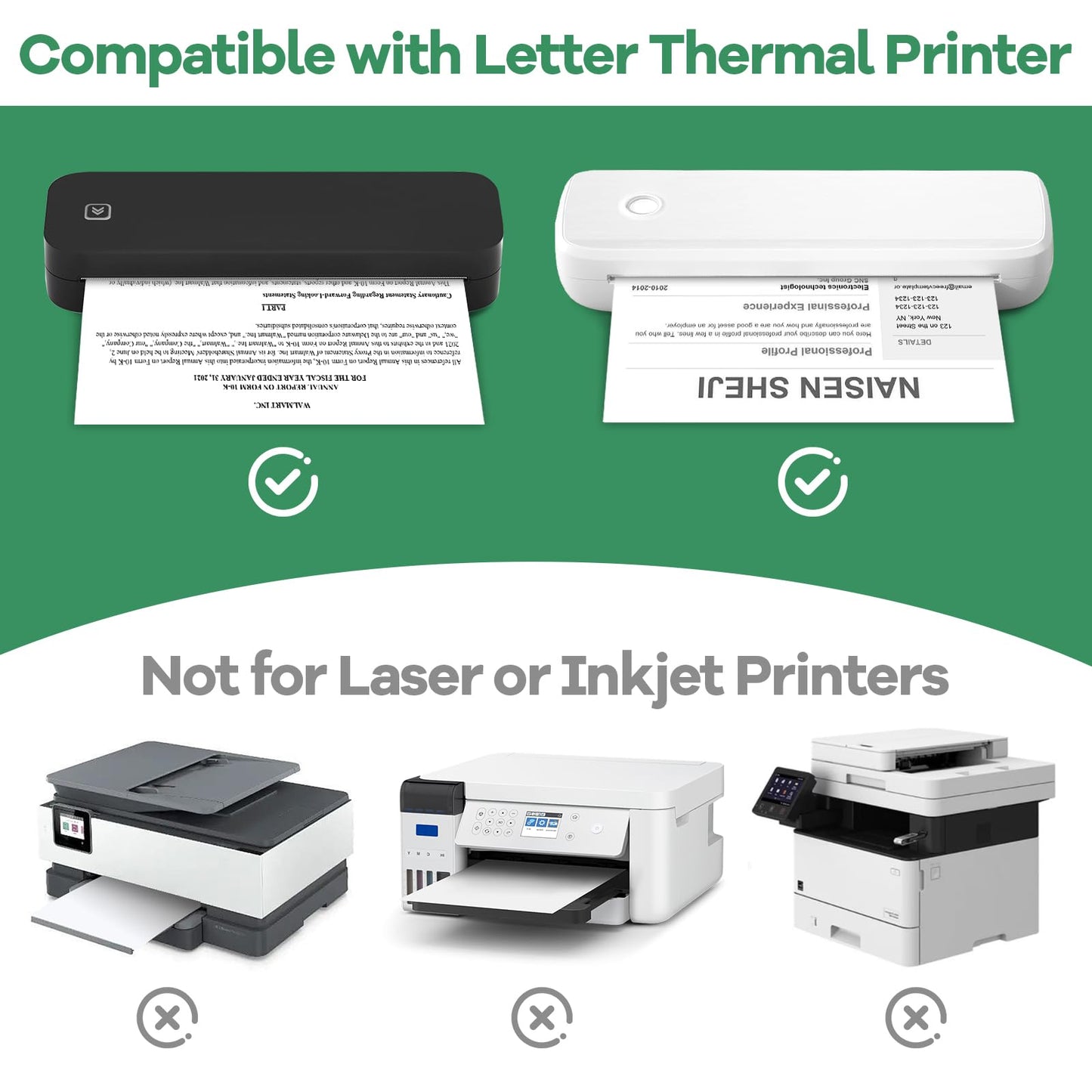 TUXIYA 25 Rolls Thermal Printer Paper 8.5"x11" US Letter Size, BPA free Quick-Dry Thermal Paper,Thermal Printing Paper Rolls Compatible Most Portable Printers(About 650 Sheets)