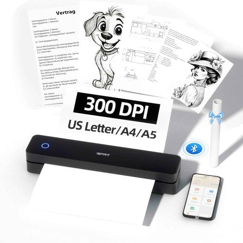iDPRT Portable-Printer Wireless for Travel,300DPI Inkless Thermal Small Printers for Home Use,Office,Vehicles,Mobile Bluetooth Printer Supports 8.5" x 11" US Letter,for Smartphone & PC,Dark Black