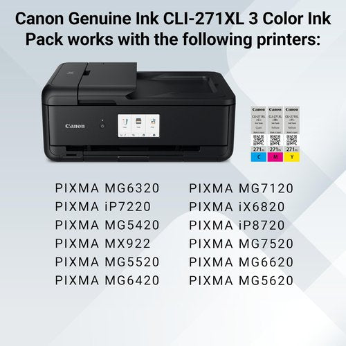 Canon CLI-271XL Genuine Three Color Value Pack, Compatible with MG6820, MG6821, MG6822, MG5720, MG5721, MG5722, MG7720, TS5020, TS6020, TS8020, and TS9020 (Optional) Printers