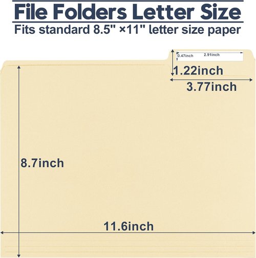 Manila File Folders - 150 Pack Bulk | Letter Size 8.5" x 11" with Assorted 1/3 Cut Tabs & Blank Labels