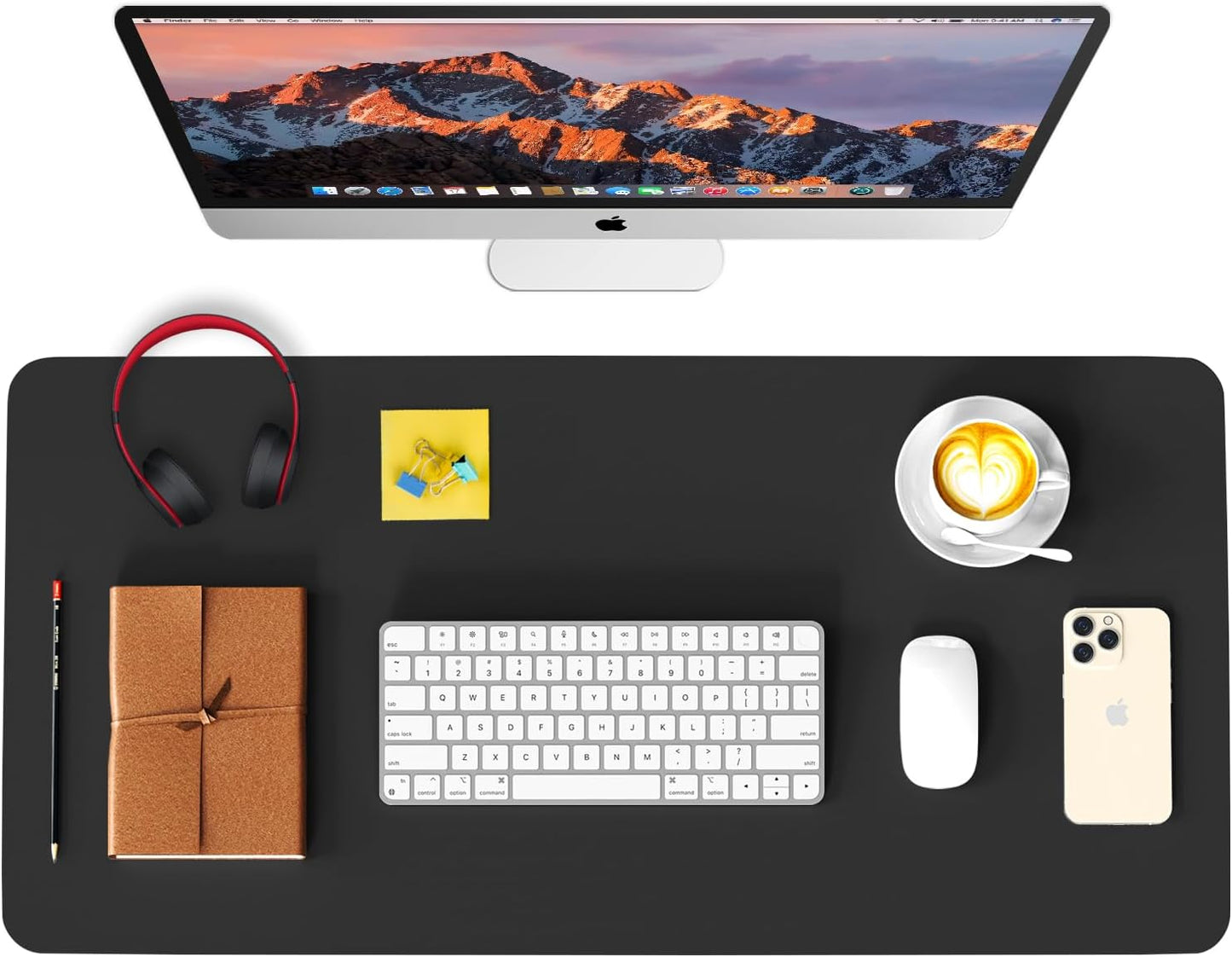 WAYBER Leather Desk Pad Protector - Waterproof PU Mouse Pad for Office & Home | Black 23.7x13.8 in