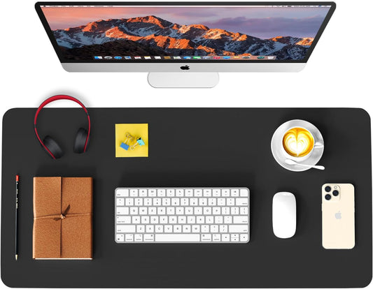 WAYBER Leather Desk Pad Protector - Waterproof PU Mouse Pad for Office & Home | Black 23.7x13.8 in