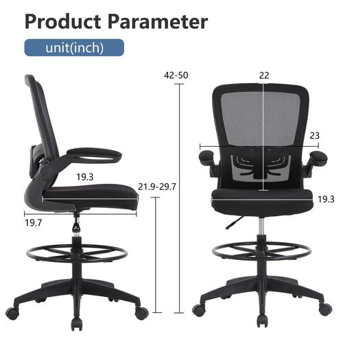 PayLessHere Ergonomic Drafting Chair Tall Office Chair High Adjustable Standing Desk Chair with Lumbar Support Mesh Back Footrest Flip-Up Arms for Office Computer Desk Standing Desk (Black)
