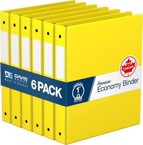 Premium Economy 6-Pack 1-Inch Round-Ring Binders - Yellow | Ideal for School & Office Use