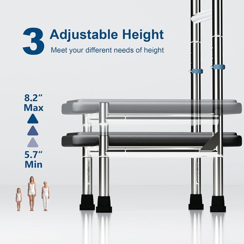 Deewow Step Stool - Adjustable Handle & Legs for Seniors | Stainless Steel Anti-Slip Design, 400lbs Capacity