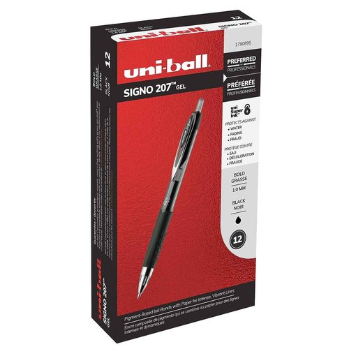 Uniball Signo 207 Impact RT Gel Black Ink Pens, Bulk Pens 12 Pack with 1.0mm Bold Points, Uniball Pens Office Supplies, Black Pens & uniball Gel Pens, 207 Signo Gel