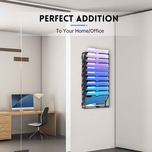 DALTACK 11-Tier Wall File Organizer, Mesh Hanging File Organizer, Mail Organizer Wall Mounted for Papers Folders Clipboard Magazine, Office Organization & Storage, Assembly Needed, Black, 2 Pack