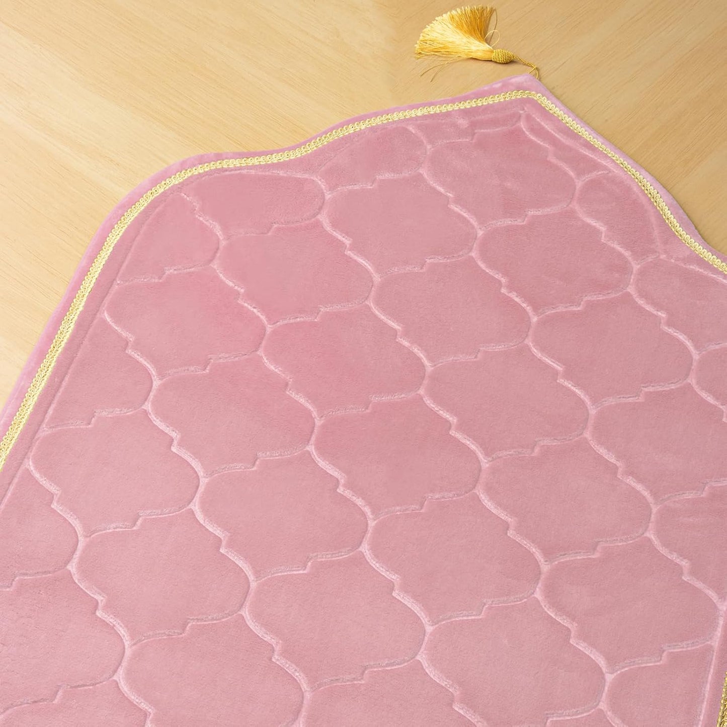 Skiennix Muslim Prayer Rug - Soft Memory Foam Mat with Tasbih Beads | Padded Islamic Janamaz (25.6" x 43.3", Pink)