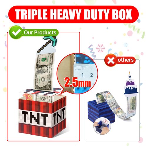 Pixel Style Money Box for Cash Gift - Birthday Money Pull Box for Cash Gift for Boys Girls Video Game Party Favors Fun Birthday Graduation Gift Surprise Money Gift Boxes for Cash Pop Up