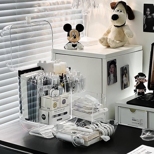 Clear Acrylic Pen Organizer, Desktop Storage Box with Multiple Compartments, Makeup Brush Storage Organizer for Office School Home Supplies