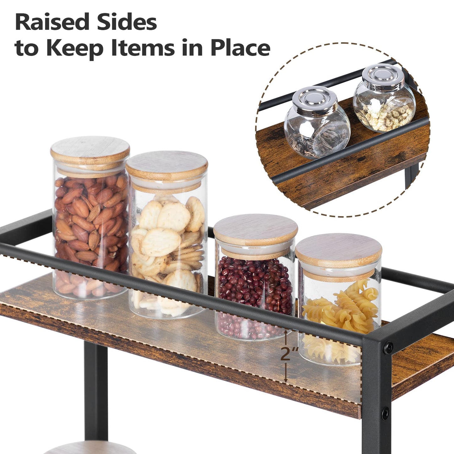 MAHANCRIS Slim Rolling Cart, Mobile Kitchen Cart on Wheels, Narrow Storage Cart for Small Space, Small Bar Cart, for Bathroom, Laundry, Living Room, Rustic Brown RCHR1501Z