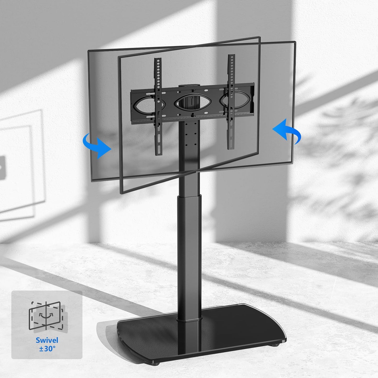 Rfiver Swivel TV Floor Stand with Mount, Universal for 32-65 Inch LCD LED Flat Screen, Height Adjustable TV Mount Stand with Shelf, Space Saving Corner TV Stand for Home Office