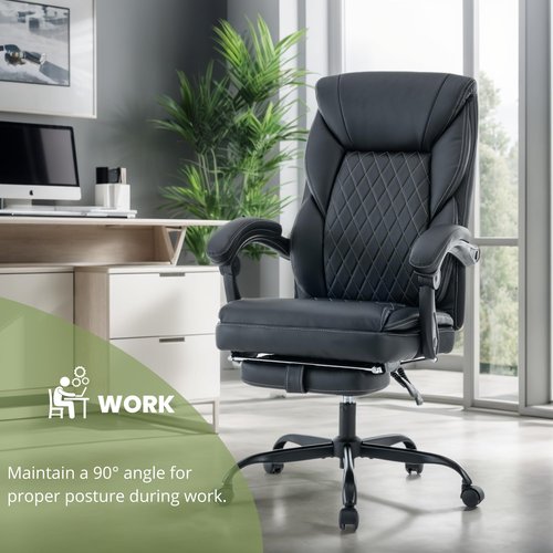 Executive Office Chair Big and Tall with Footrest and Pockets Ergonomic Home Computer Gaming Desk Task High Back PU Leather Adjustable Swivel Rolling Reclining