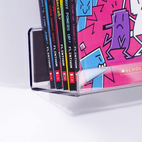 NiHome Clear Magnetic Acrylic Book Shelves 2-Pack, 17'' for Whiteboard, Classroom and Fridge Storage, Sleek Design for Large Picture Books and File Holders, Holds up to 8.5 lbs